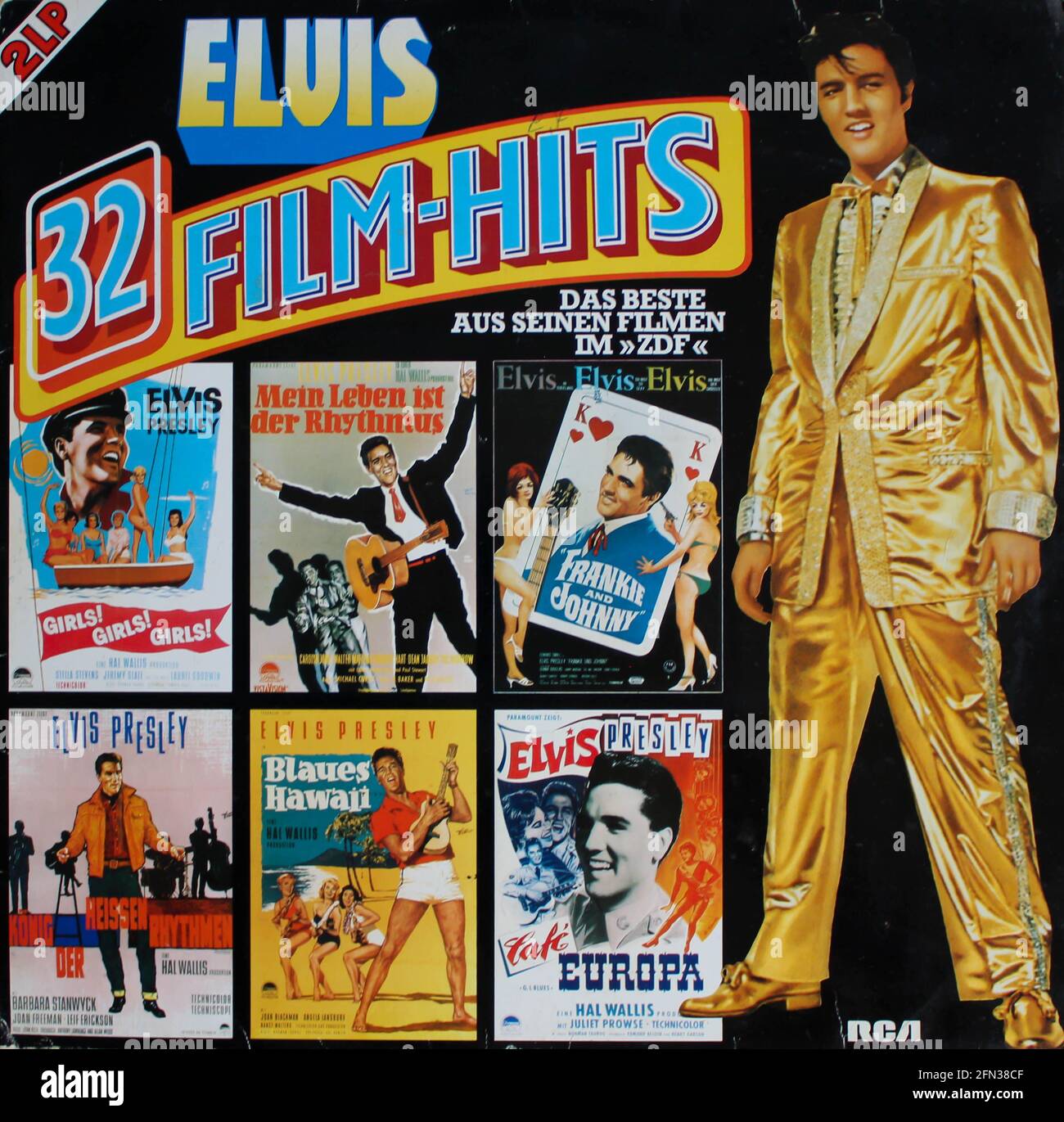 Rock and Gospel artist, Elvis music album on vinyl record LP disc. ELVIS PRESLEY ELVIS 32 FILMS HITS GATEFOLD LP album cover Stock Photo