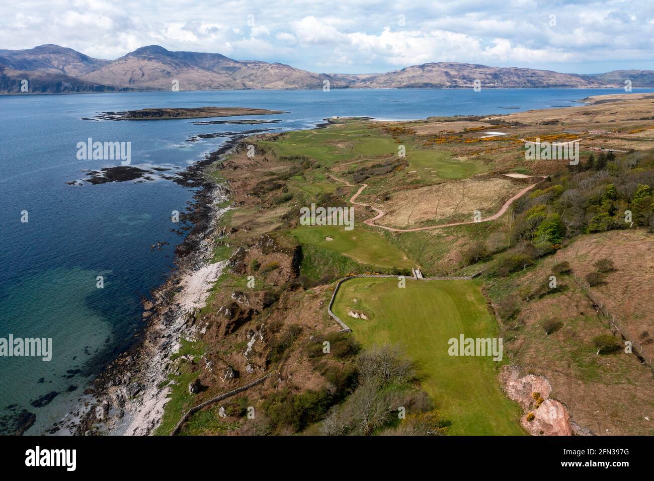 Ardfin golf course on the Ardfin Estate, Isle of Jura, Inner Hebrides, Scotland. The course is owned by Greg Coffey and designed by Bob Harrison. Stock Photo