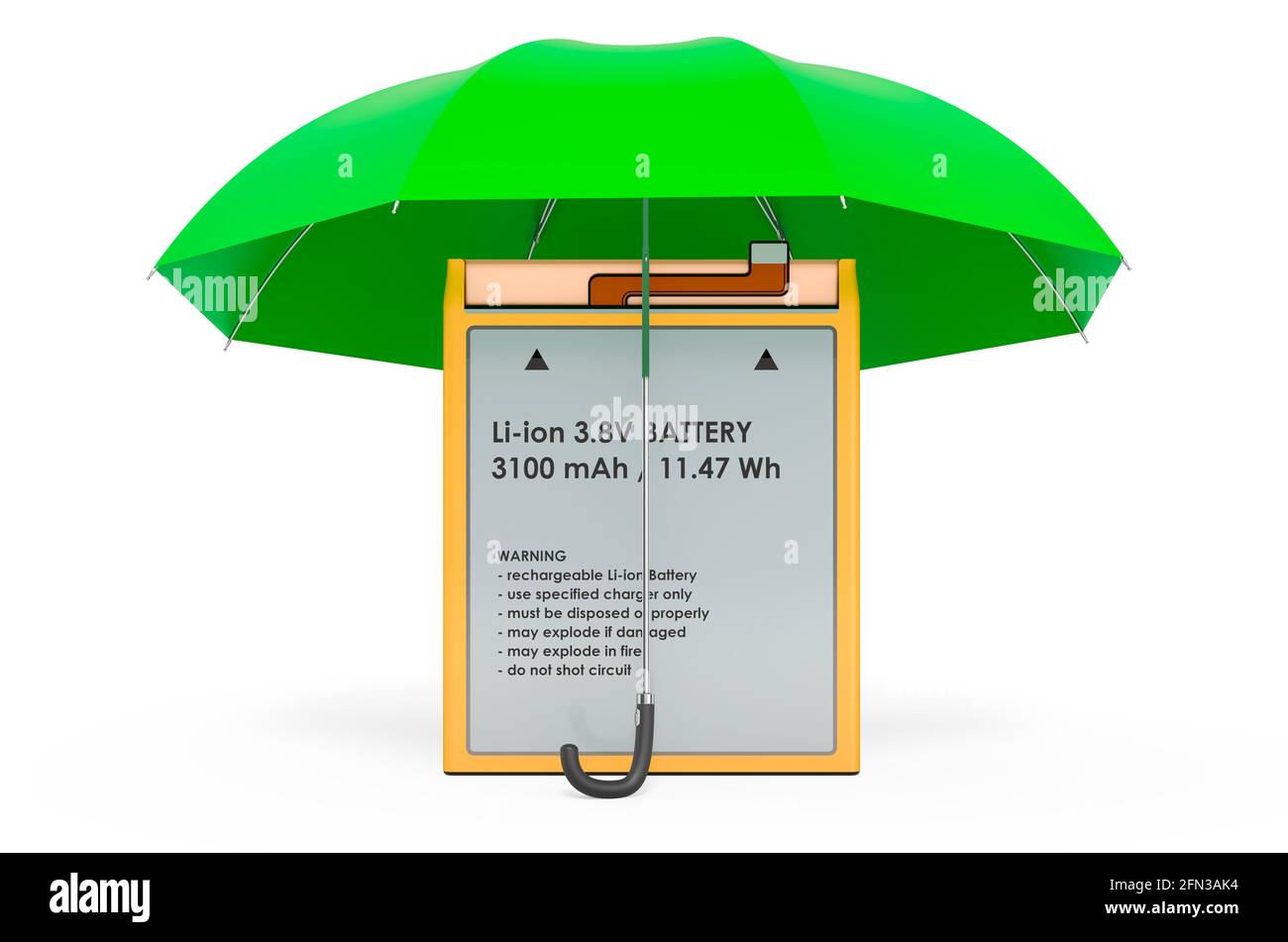 Lithium Ion Cell Phone Battery under umbrella, 3D rendering isolated on ...