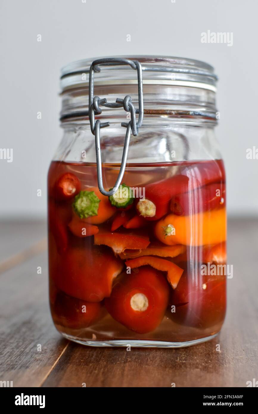 different kind of chili peppers, bell pepper etc. ready to ferment in a