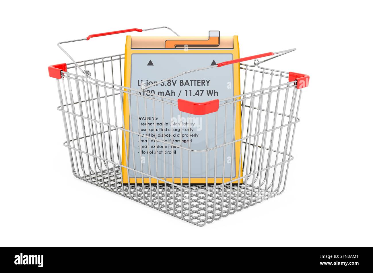 Shopping basket with Lithium Ion Cell Phone Battery, 3D rendering ...