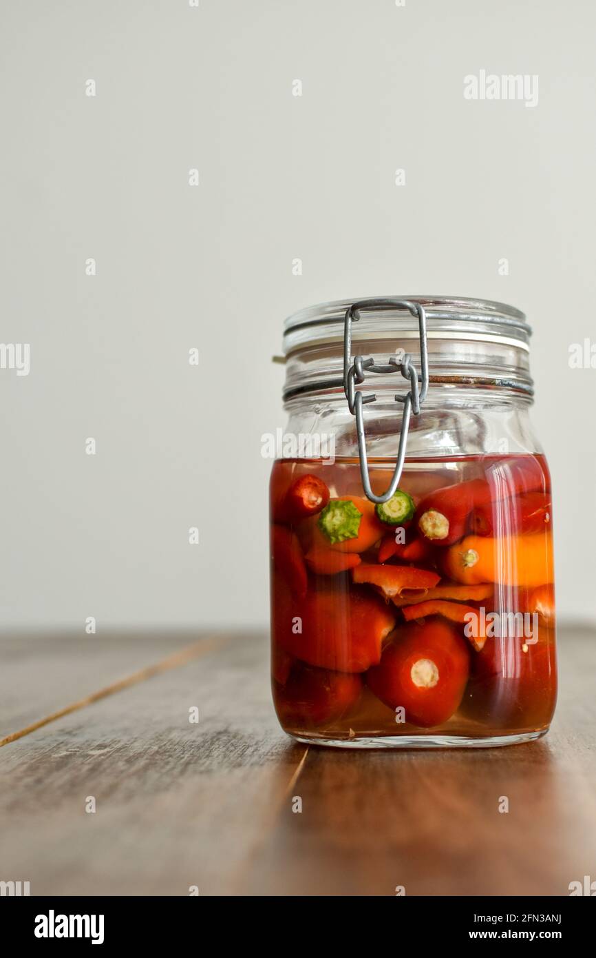 different kind of chili peppers, bell pepper etc. ready to ferment in a