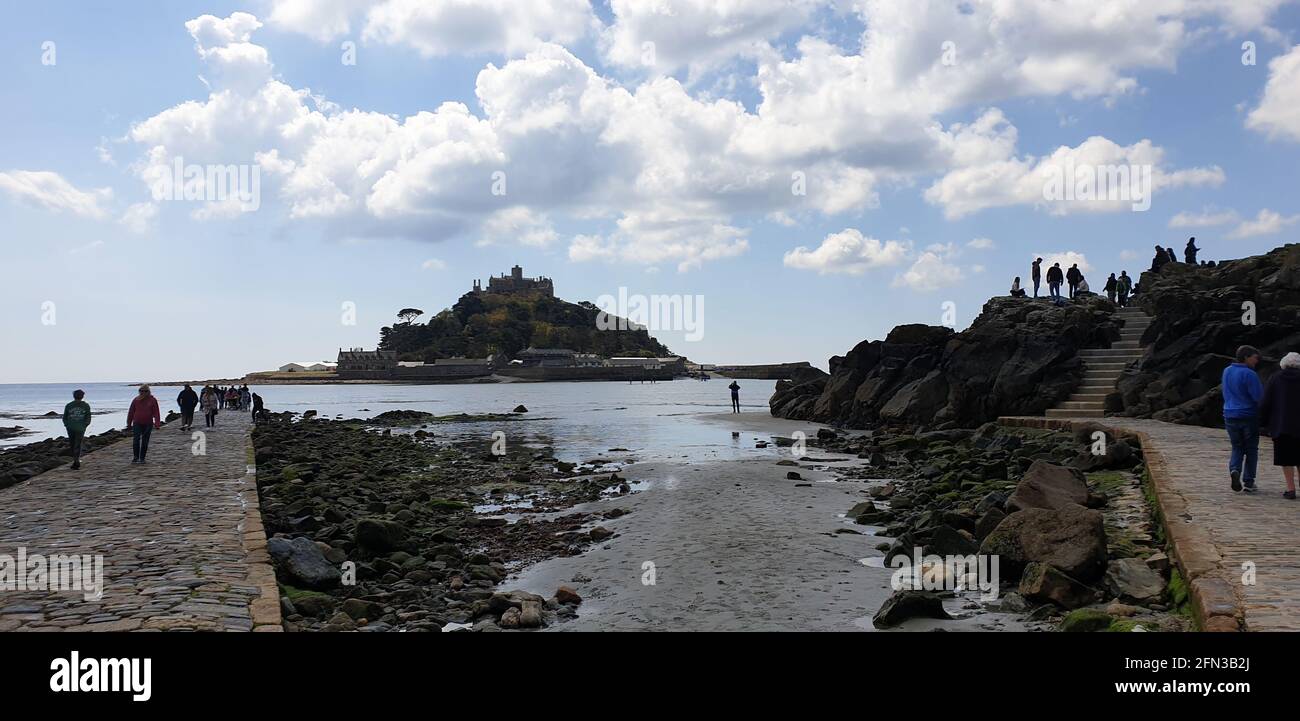 Causeway, St Michaels Mount, Penzance, Cornwall, United Kingdom. 12.10,2021 St Michael's Mount is a tidal island in Mount's Bay, Cornwall, United King Stock Photo