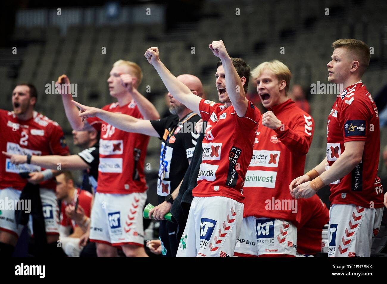 Aalborg, Denmark. 13th May, 2021. Mark Strandgaard (19) of Aalborg Handball  seen in the quarter final of the EHF Champions League between Aalborg  Handball and SG Flensburg-Handewitt at Jutlander Bank Arena in