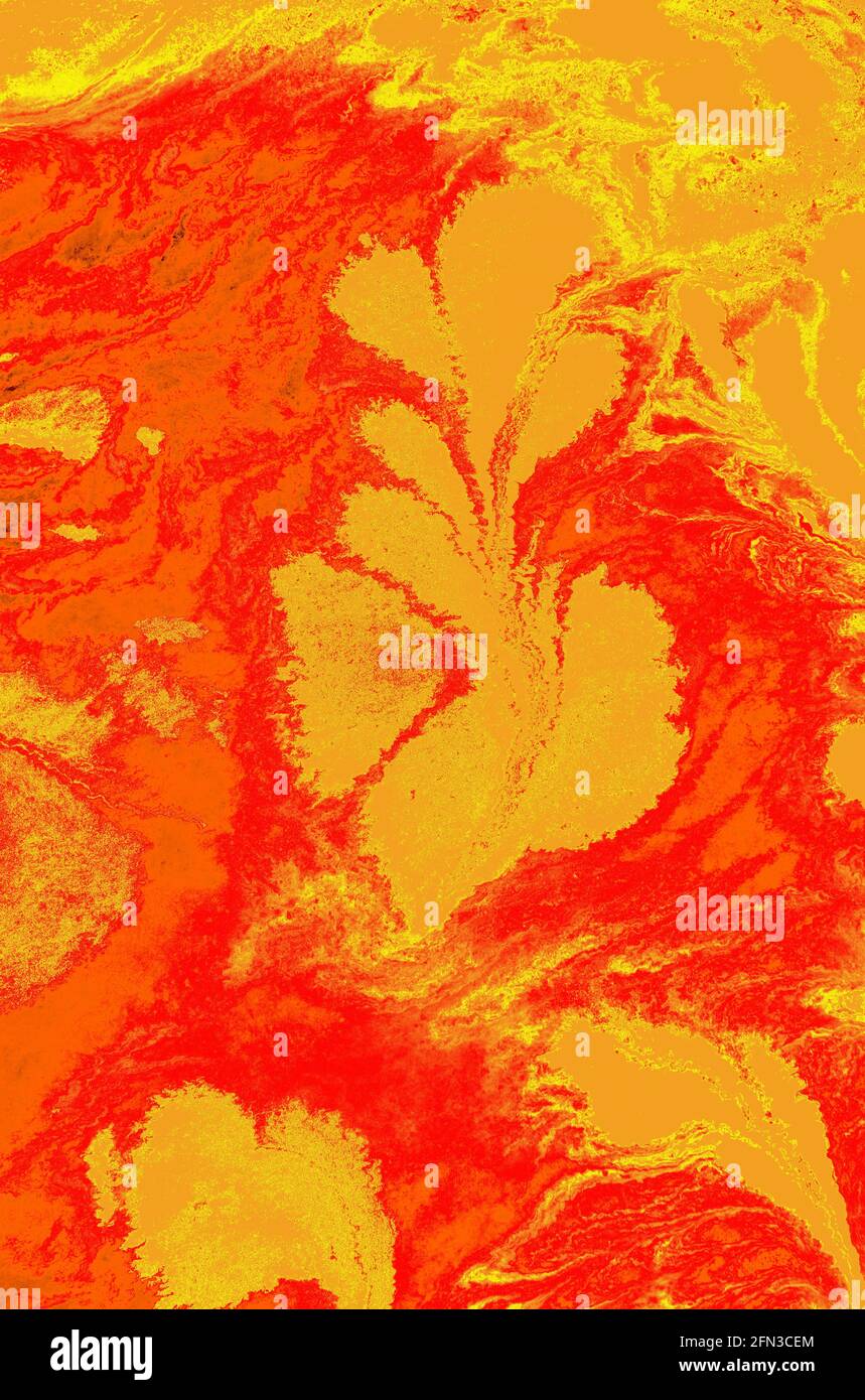 Abstract swirling circular illustration in red and yellow colors ...