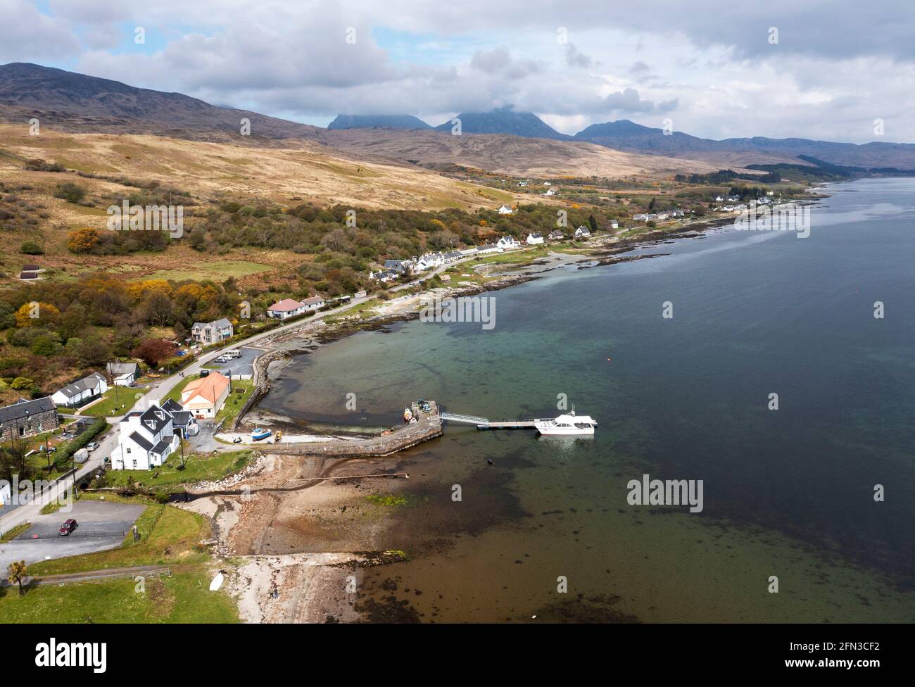 Aerial View of Craighouse village and pier, Isle of Jura, Inner