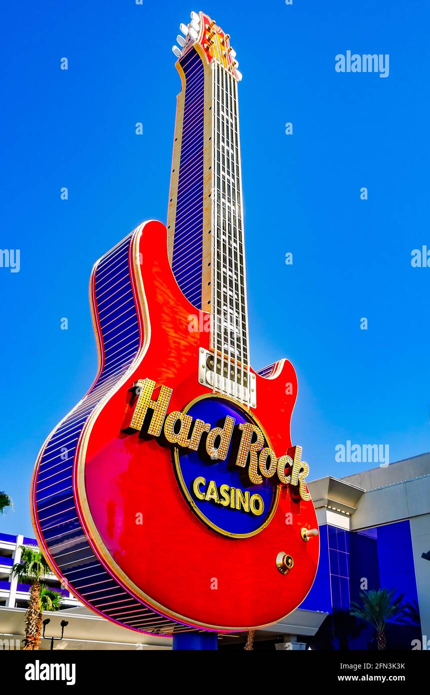 Hard Rock Hotel and Casino is pictured, May 8, 2021, in Biloxi, Mississippi. Hard Rock Hotel and Casino was founded in Las Vegas in 1995. Stock Photo