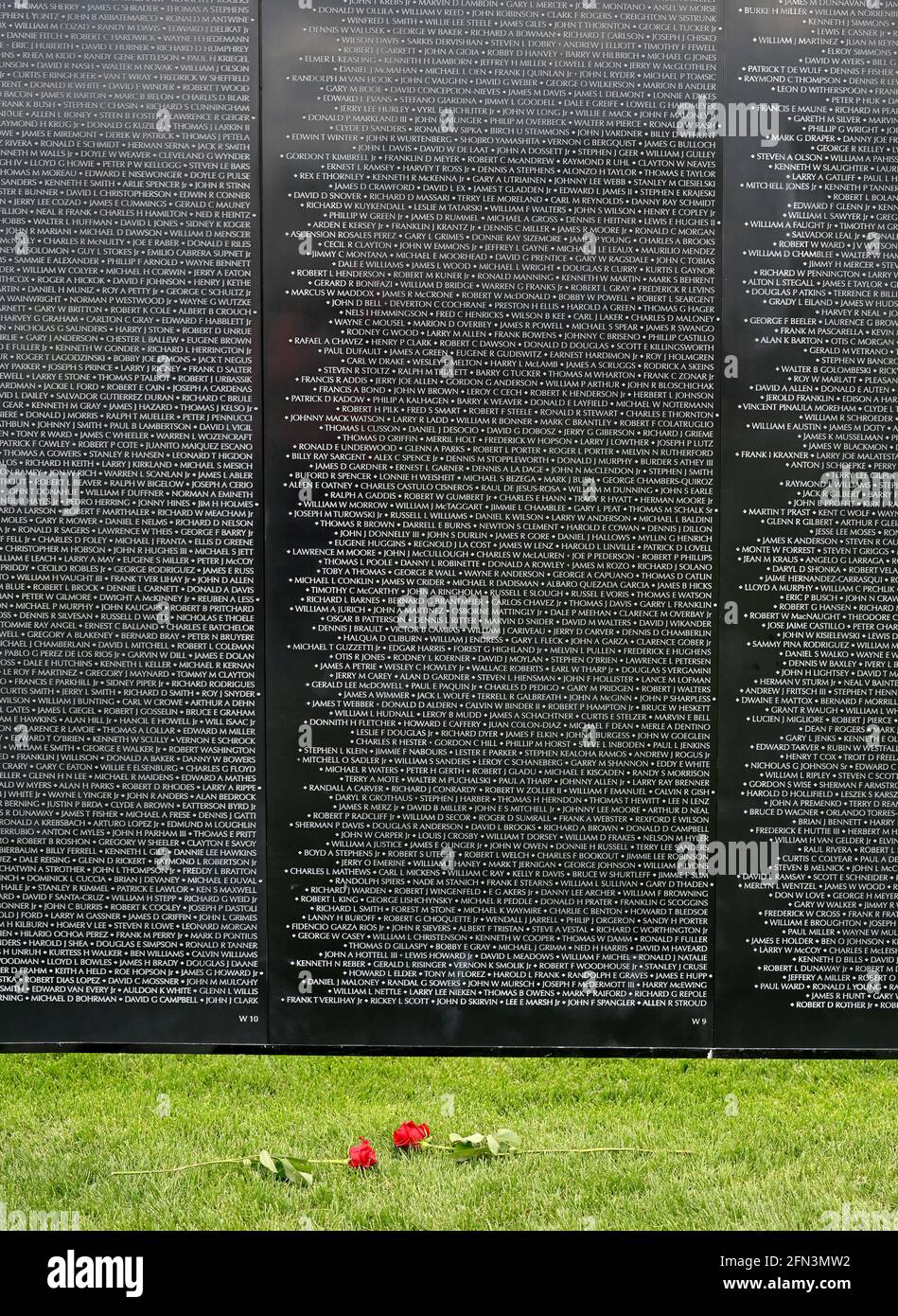 Tunkhannock, United States. 13th May, 2021. Roses lie under the Wall