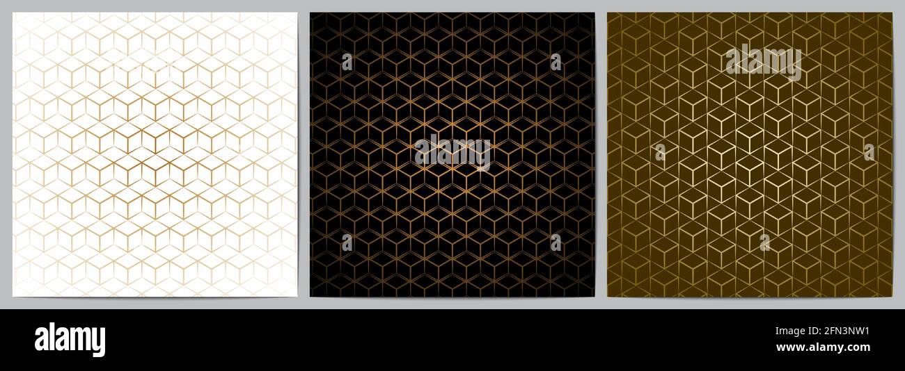 Set of abstract geometric seamless pattern with golden lines.Luxury of ...