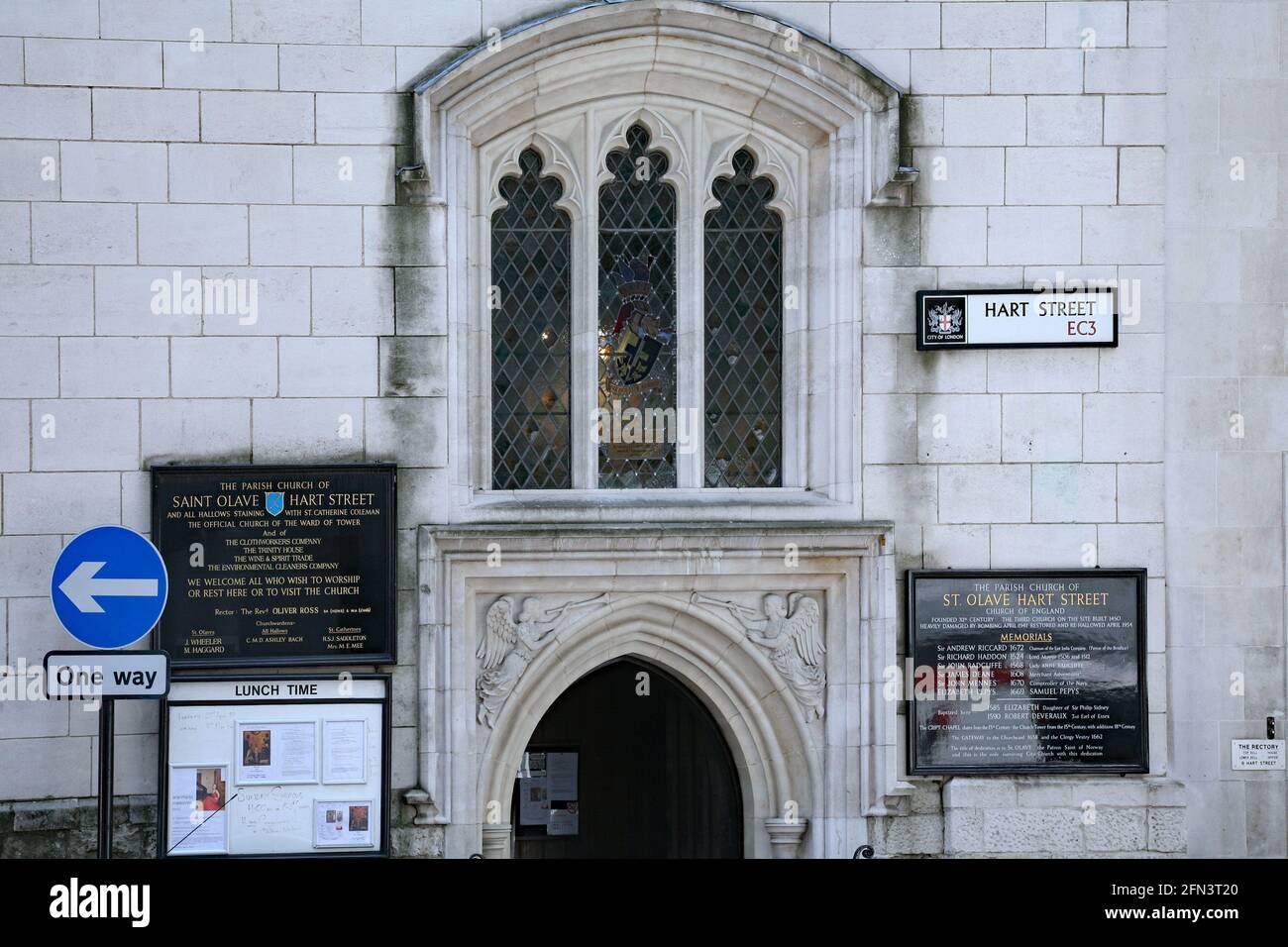 London, England -  Entrance gate to the  medieval St. Olave's church. Stock Photo