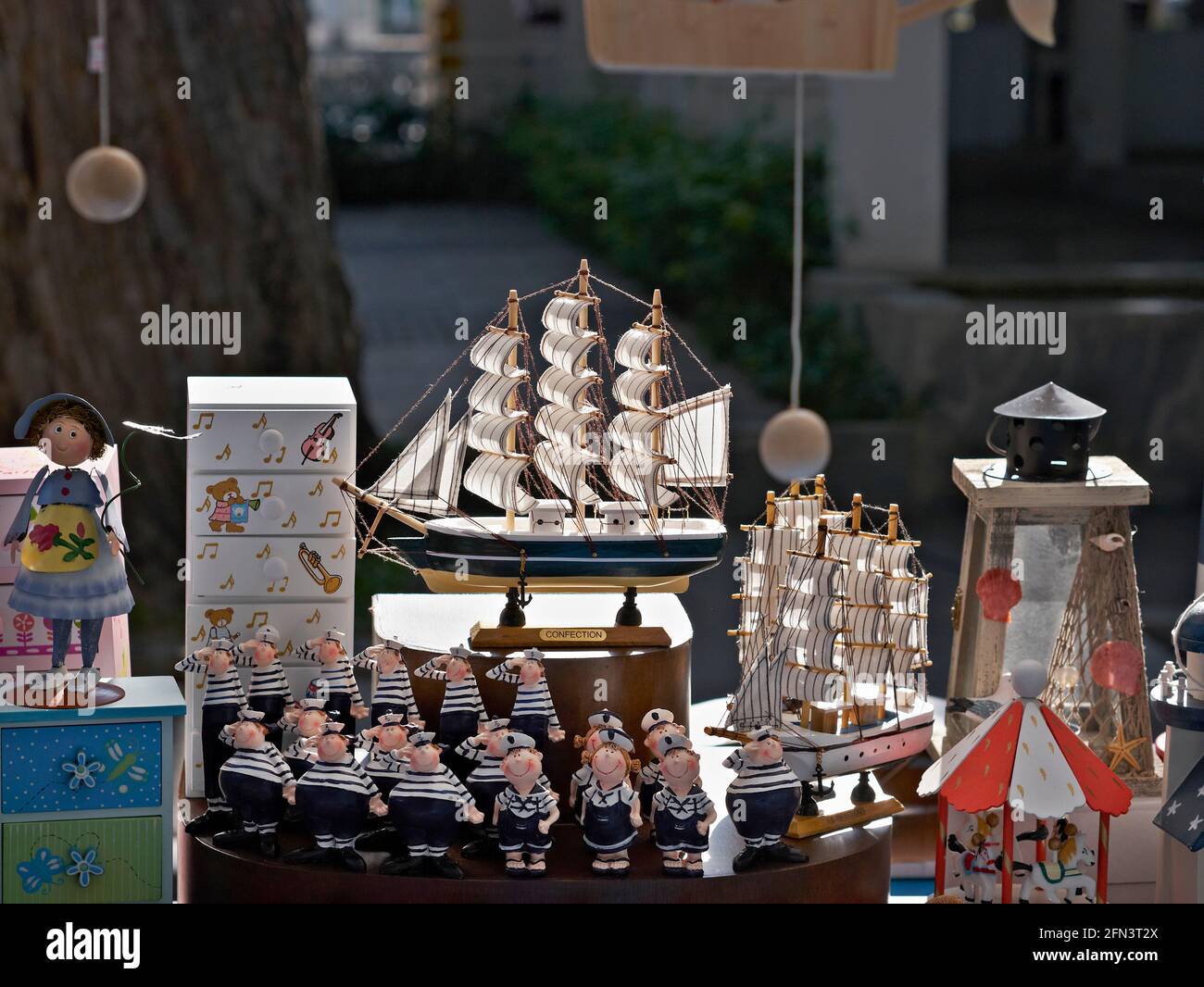 Sailing ship model and marine toys for sale Stock Photo