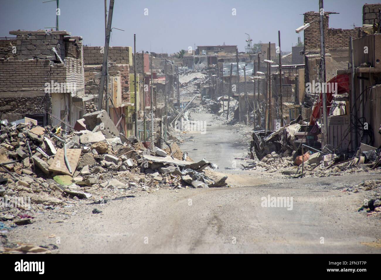 Destruction of buildings and property in West Mosul during the 2016-2017 Mosul Operation. Stock Photo