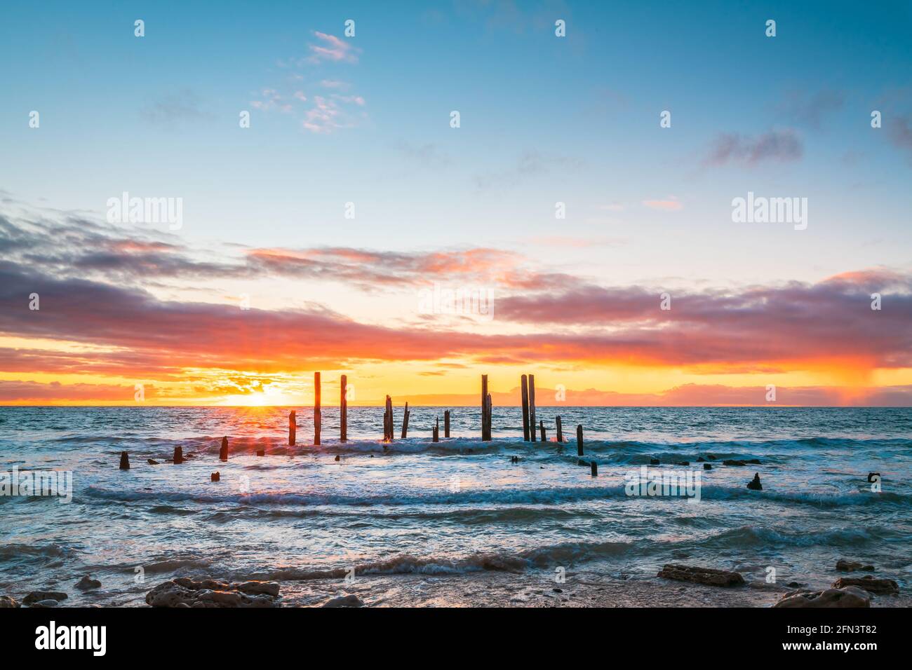 Iconic Port Willunga Jetty Ruins At Sunset, Fleurieu Peninsula, South ...