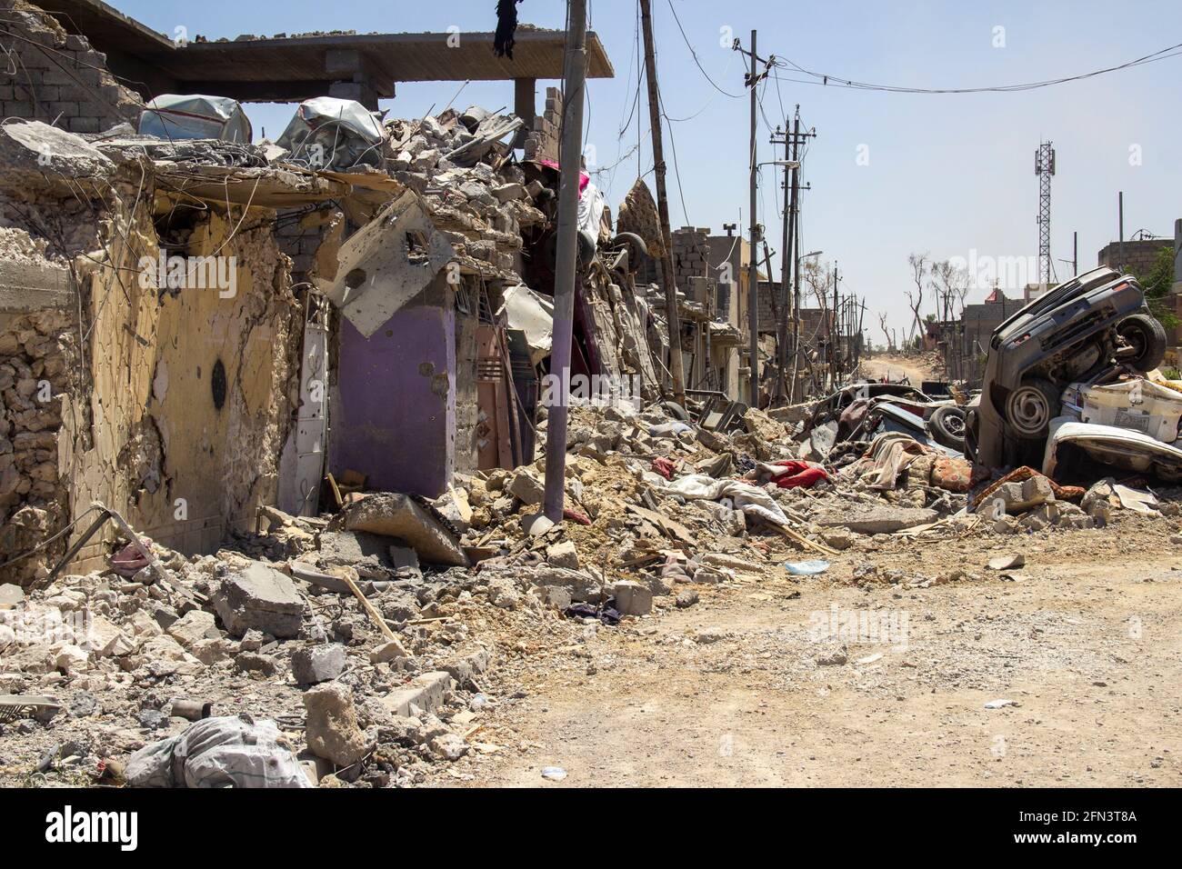 Destruction of buildings and property in West Mosul during the 2016-2017 Mosul Operation. Stock Photo