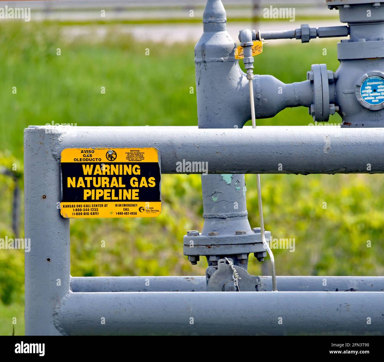 Emporia Kansas, USA, May 12, 2021 Natural Gas pipeline crossing warning