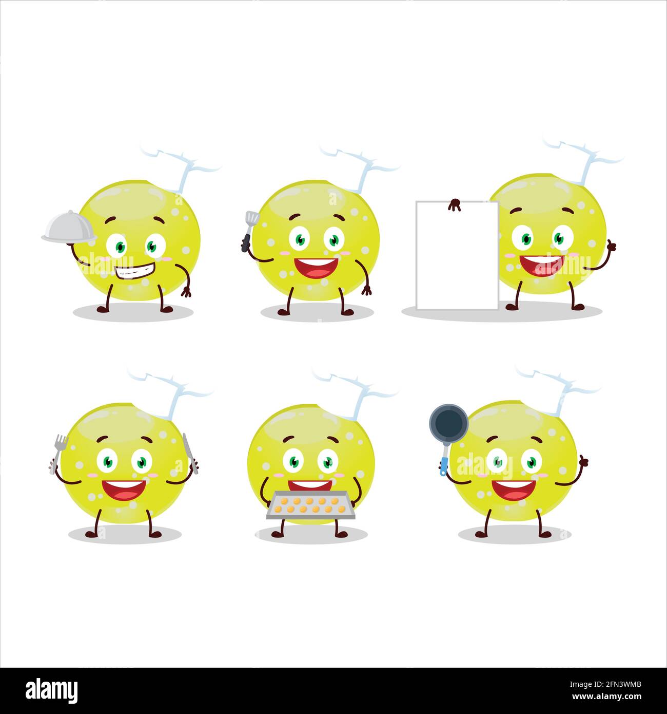 Cartoon character of jelly sweets candy green with various chef emoticons. Vector illustration Stock Vector