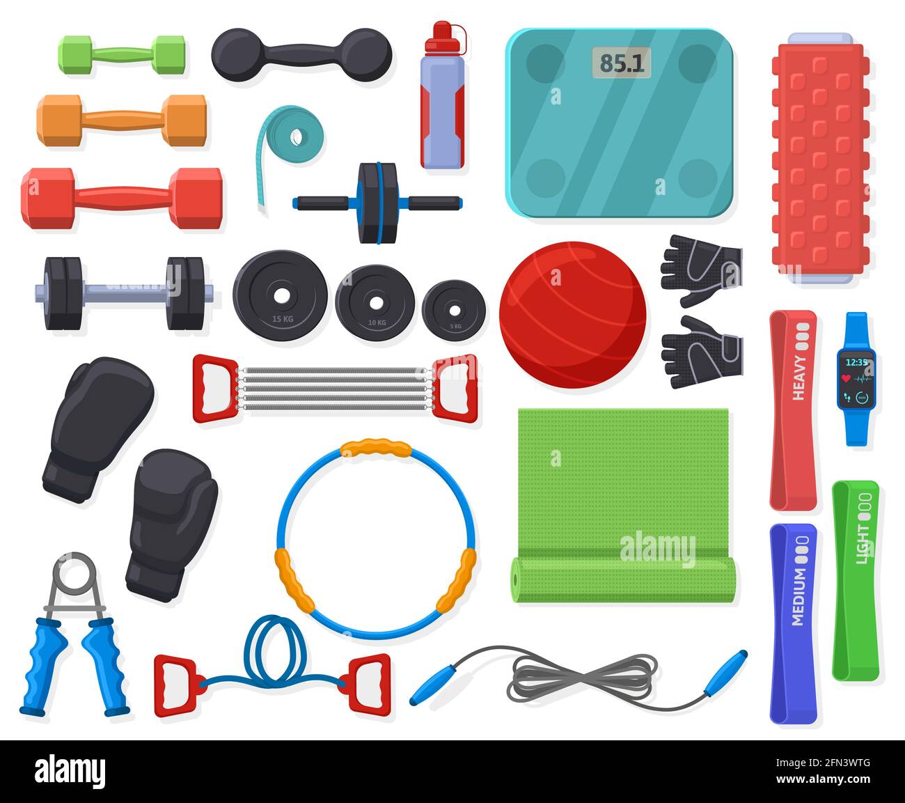 Fighter sanger Fremragende Home fitness equipment. Sport training accessories for home or gym exercise,  gymnastic and fitness vector symbols set. Healthy lifestyle equipments  Stock Vector Image & Art - Alamy