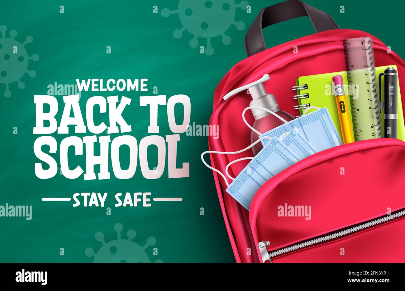 Back to school campaign vector design. back to school stay safe