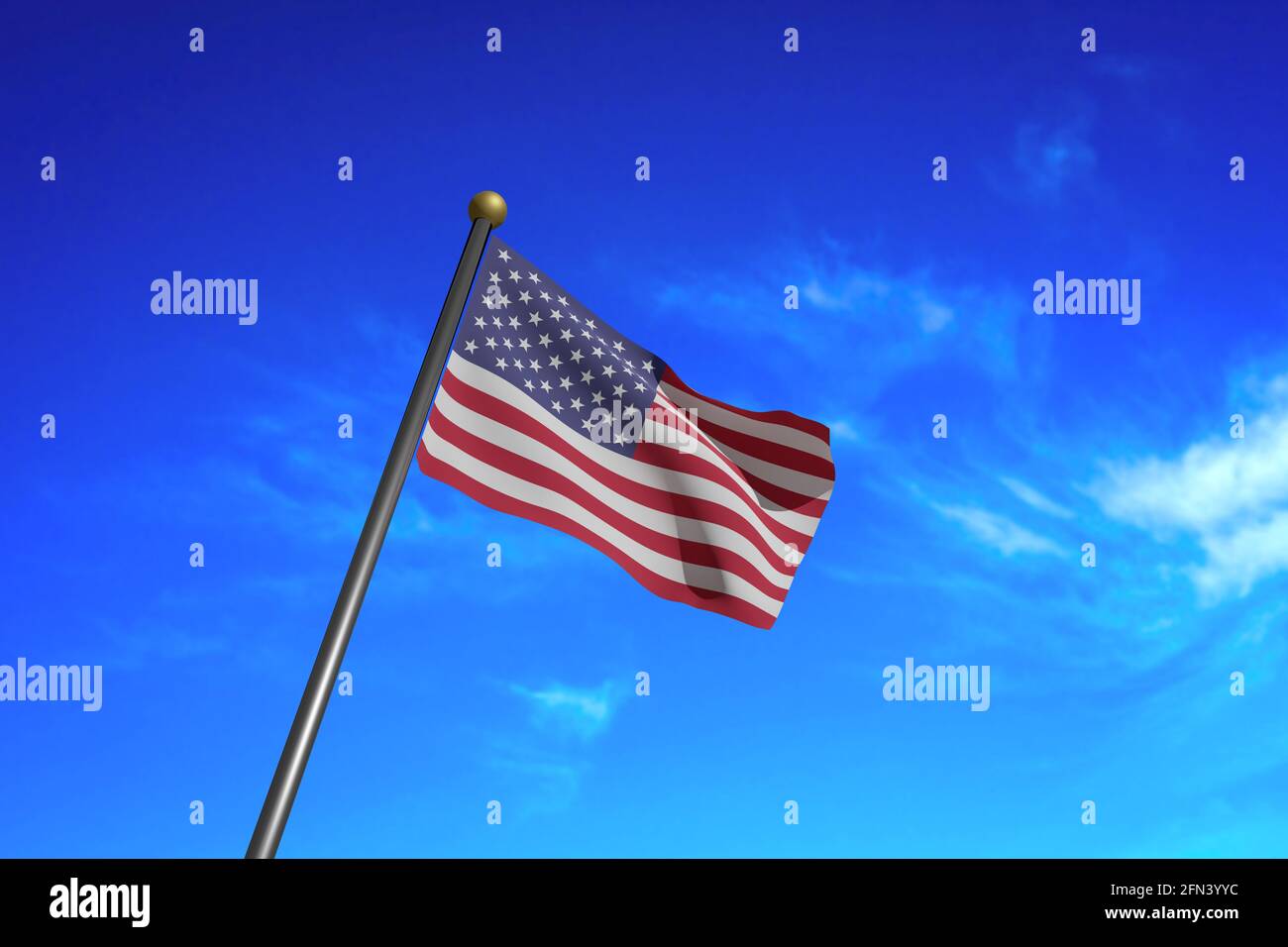 3D Rendered image. Flag of United States of America waving in the wind ...