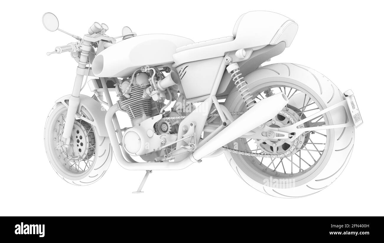 3D rendering of a motorcycle motor bike computer model on white background Stock Photo