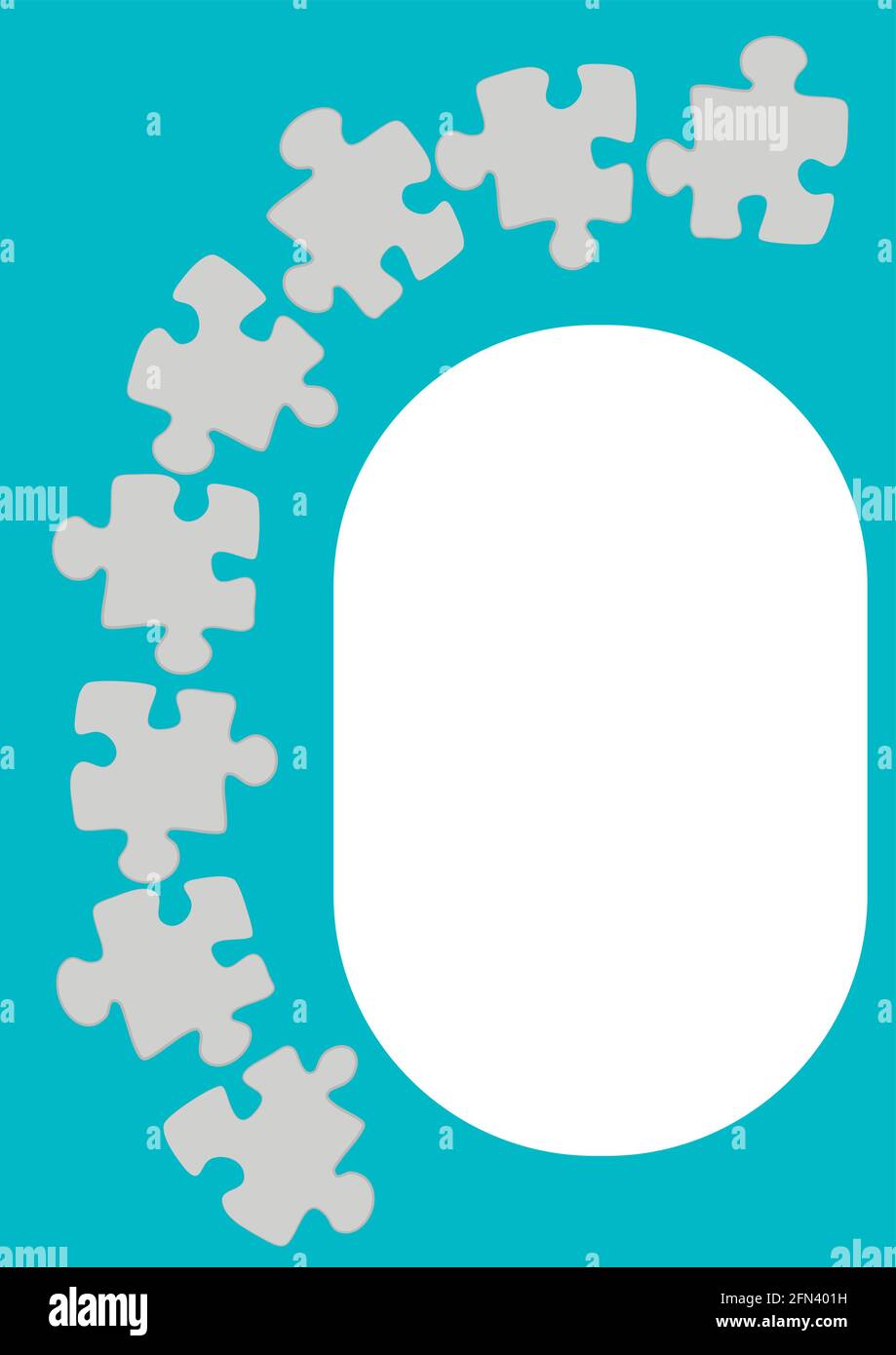 Vertical illustration format A4 - the design of the screen of the phone or tablet for inscriptions and photos, frame with puzzles. Postcard, book cove Stock Vector