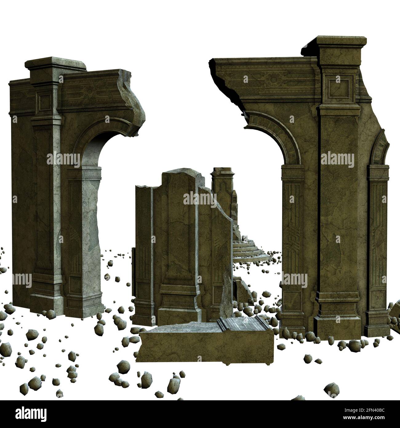 Abstract ruined ancient building, 3d digital rendered illustration ...