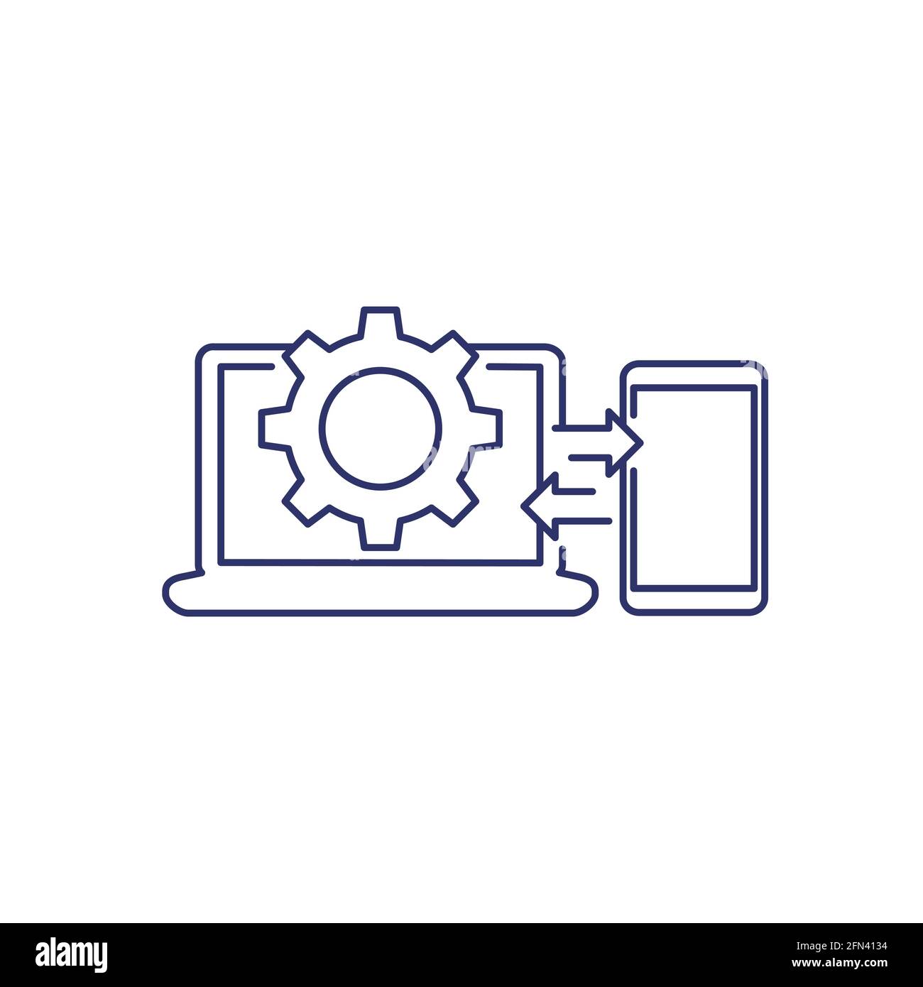 data synchronization between laptop and phone icon Stock Vector