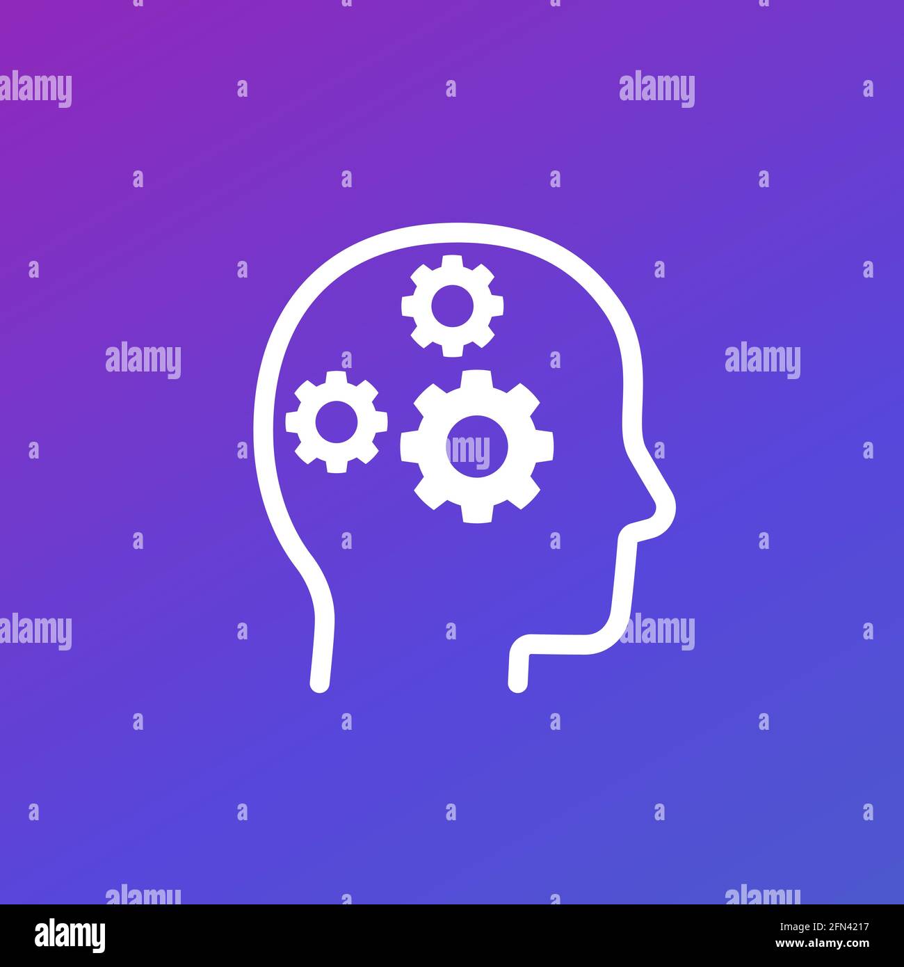thinking vector icon, gears in head Stock Vector