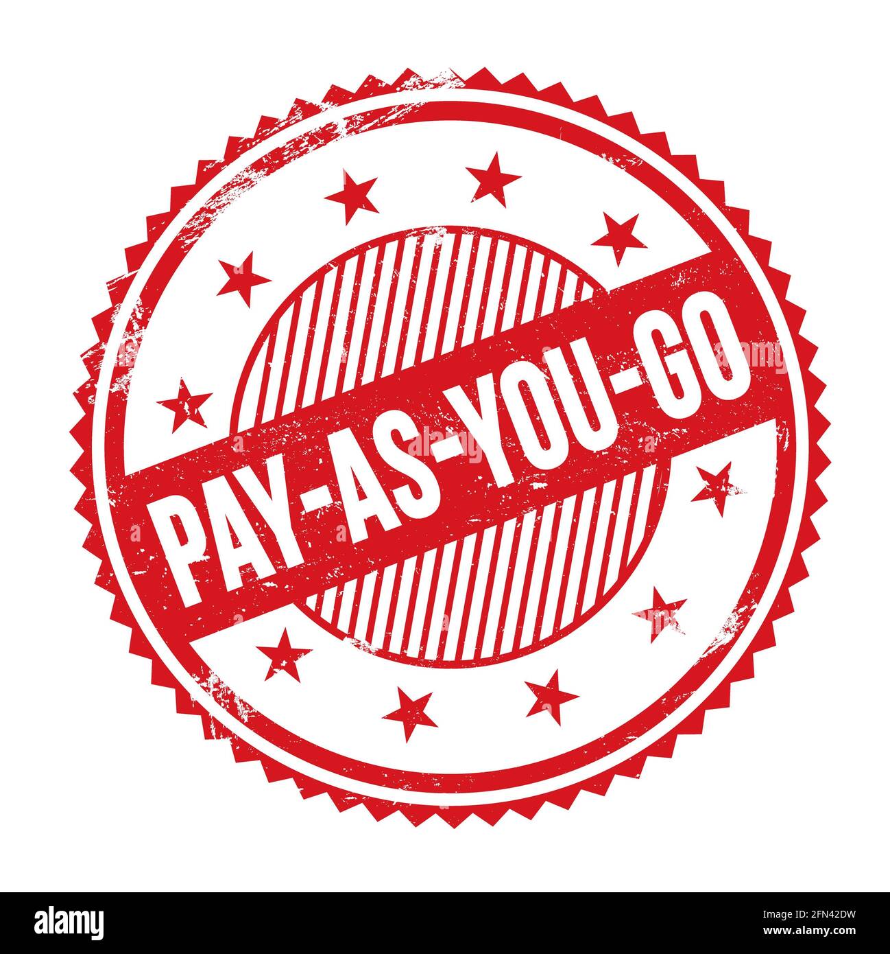 PAYASYOUGO text written on red grungy zig zag borders round stamp