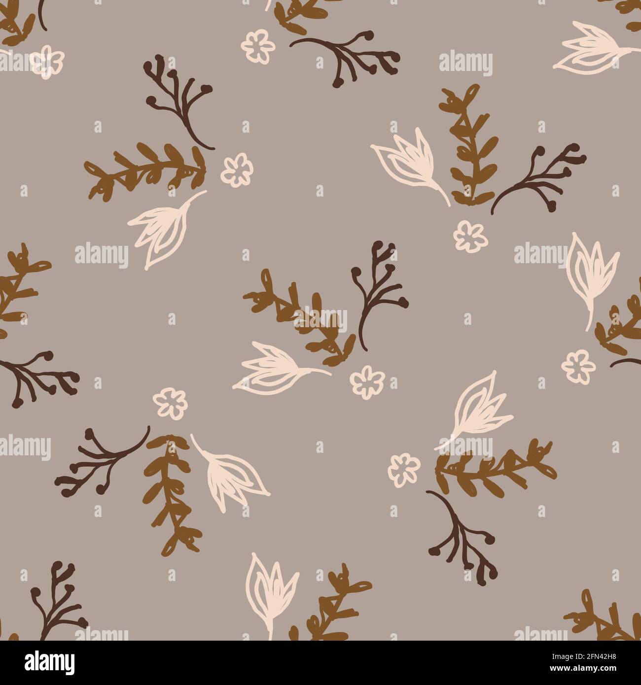 Seamless minimalist doodle flower pattern background. Calm two tone ...