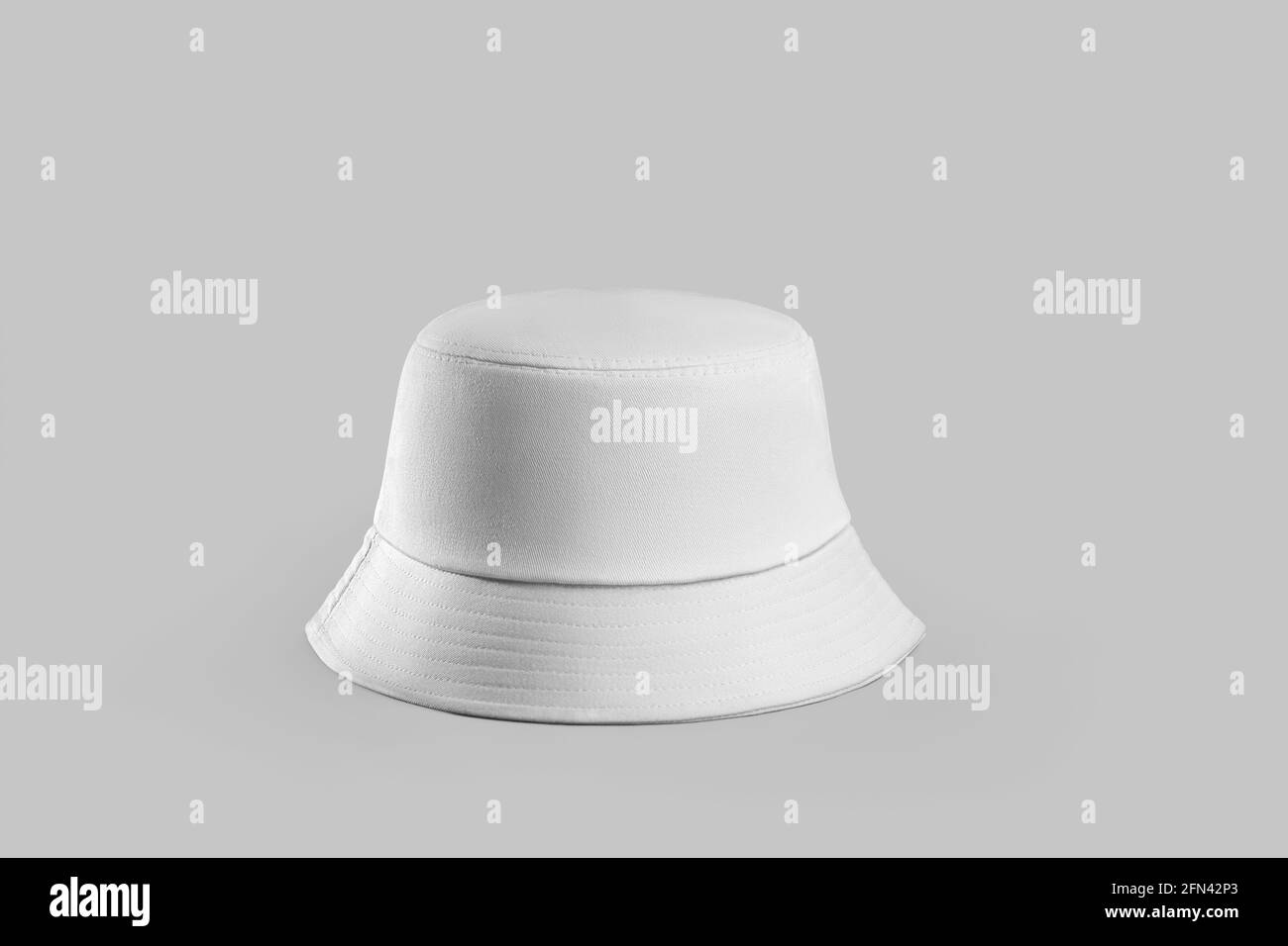 Mockup of white textured panama for sun protection, hat isolated on background. Stylish headwear template for lifestyle. Women's, men's cap with a pla Stock Photo
