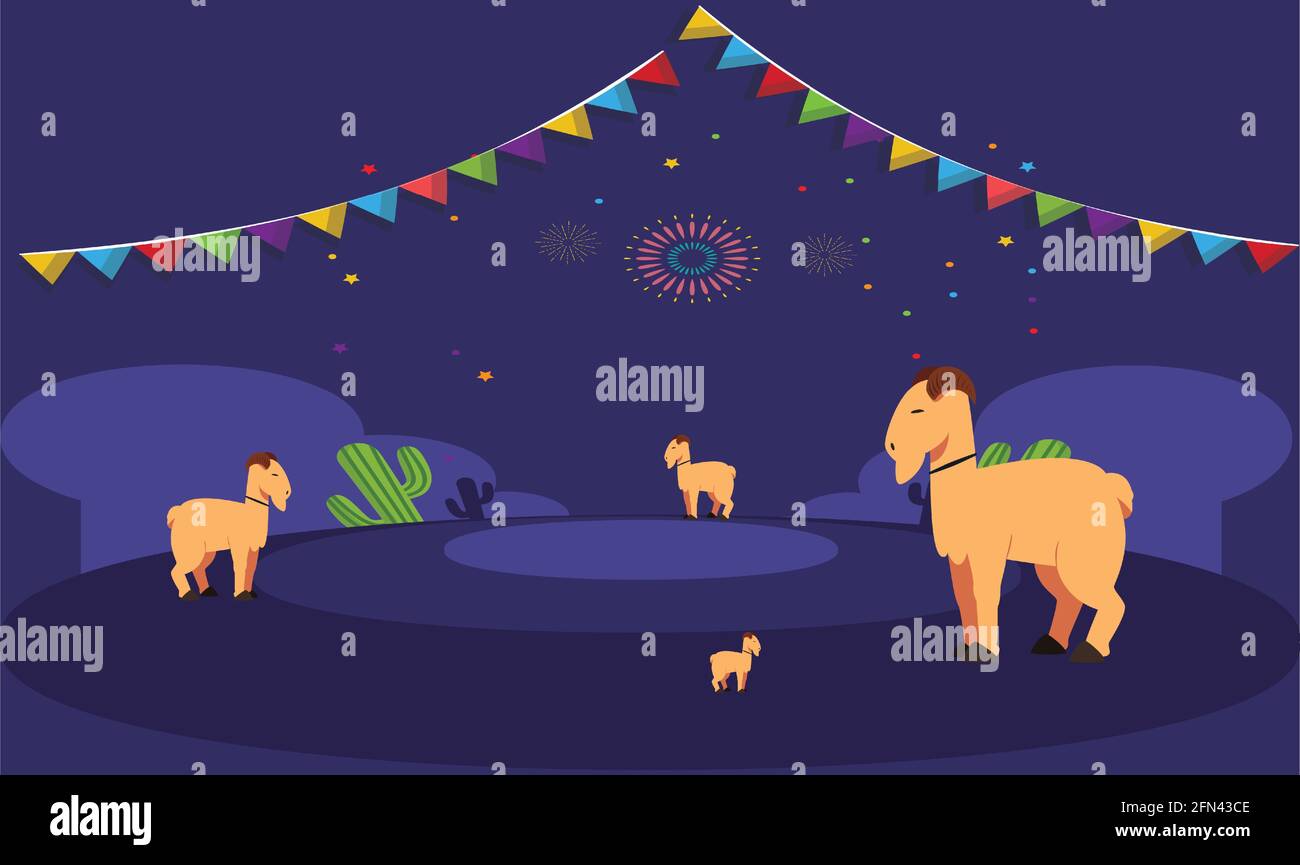animals are playing together in the evening during Christmas Stock Vector