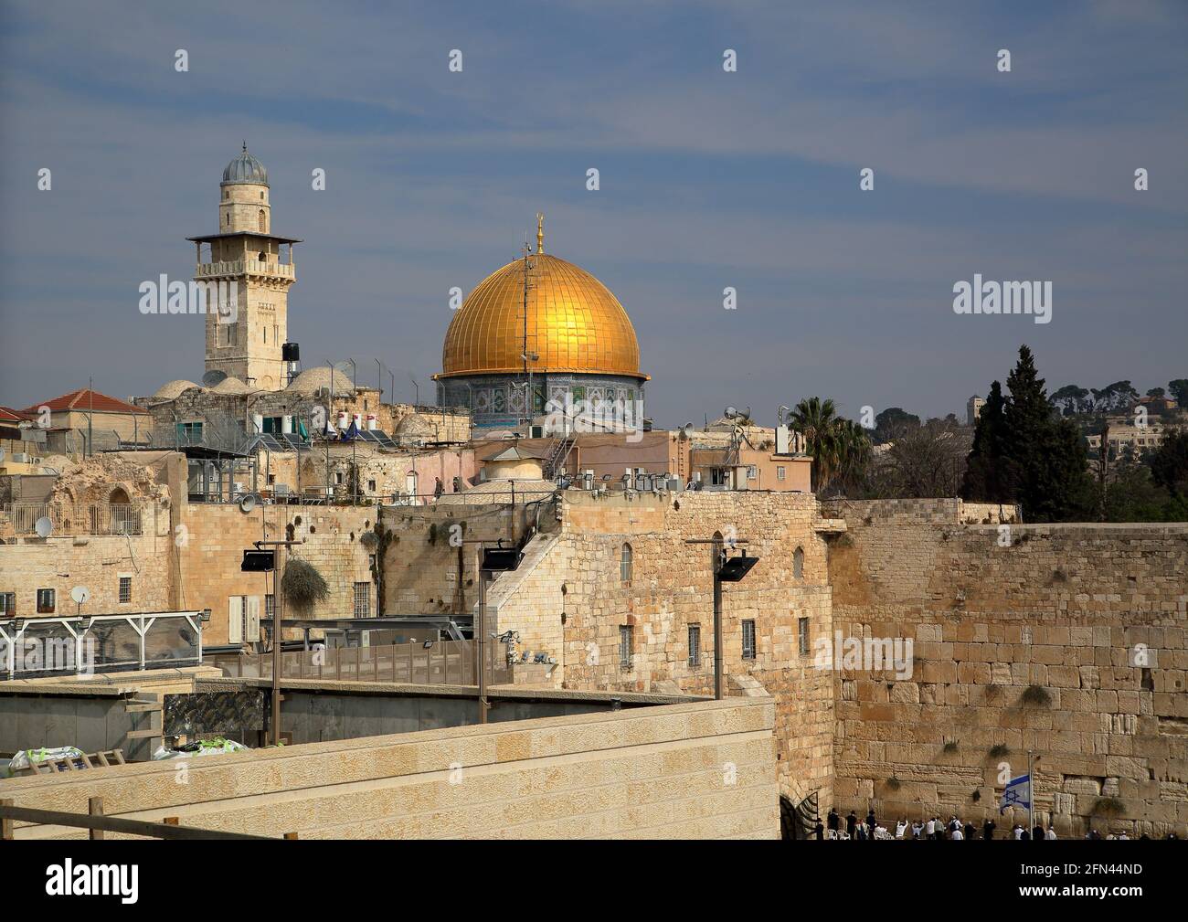Western Wall, Temple Mount with golden cupola of Dome on the Rock