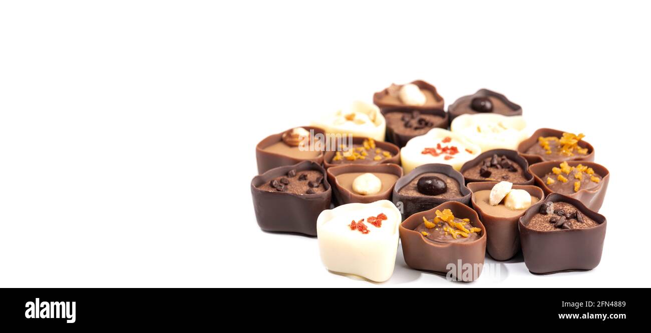 chocolate assortment candies isolated on white background Stock Photo