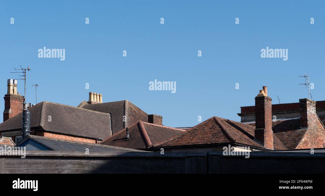 Roof lines with chimneys in Warminster, Wiltshire, England, UK. Stock Photo