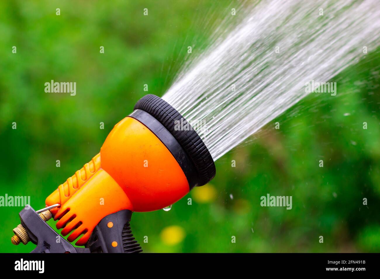 Spray gun with water jet. Garden sprayer. Garden watering process Stock Photo Alamy