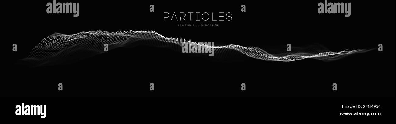 Flowing particle waves. Music abstract tech background. Vector sound ...