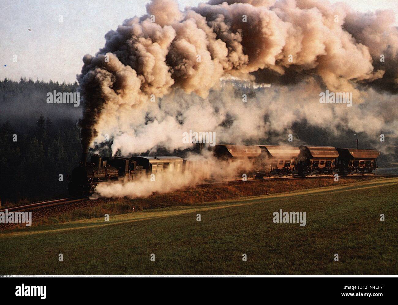 transport / transportation, railway, trains, freight train with steam