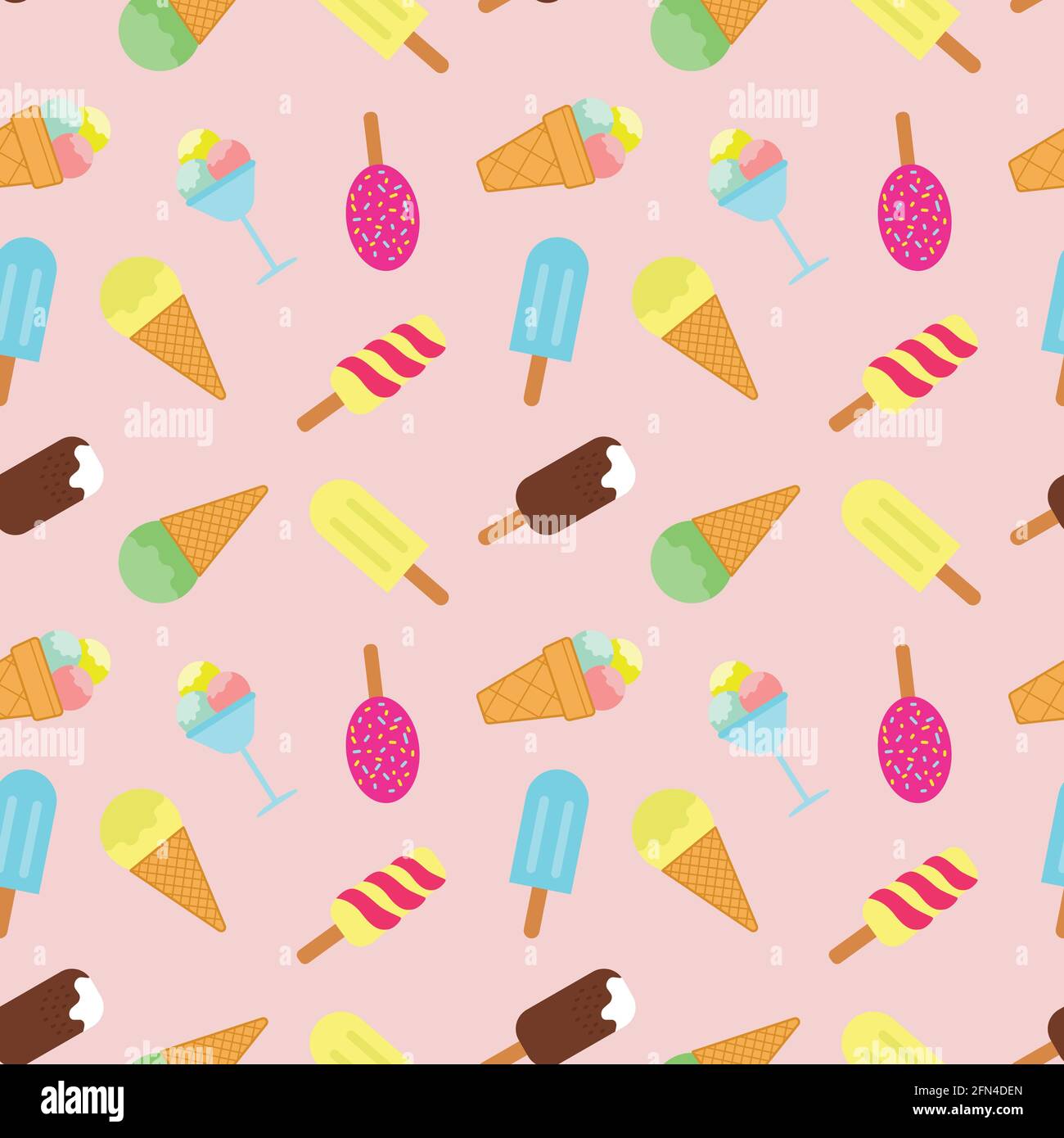 Ice cream seamless pattern. Popsicle, ball of ice cream in a vase