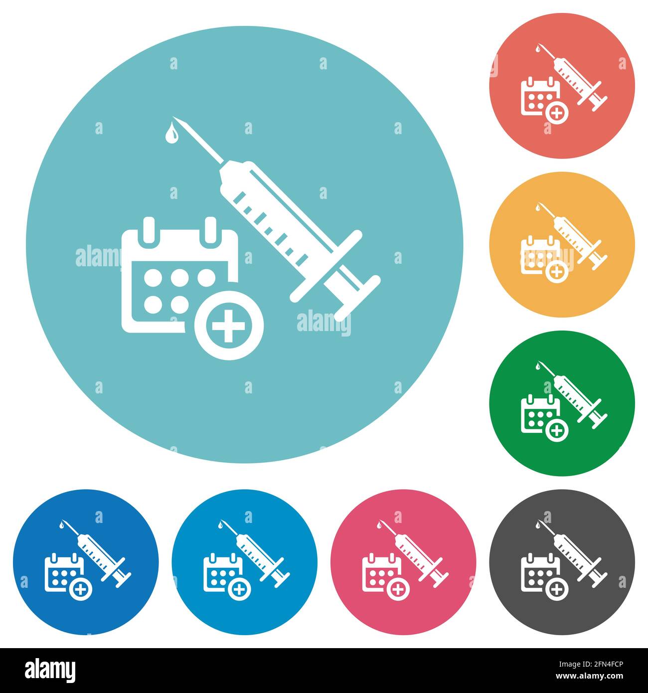 Vaccination appointment flat white icons on round color backgrounds ...