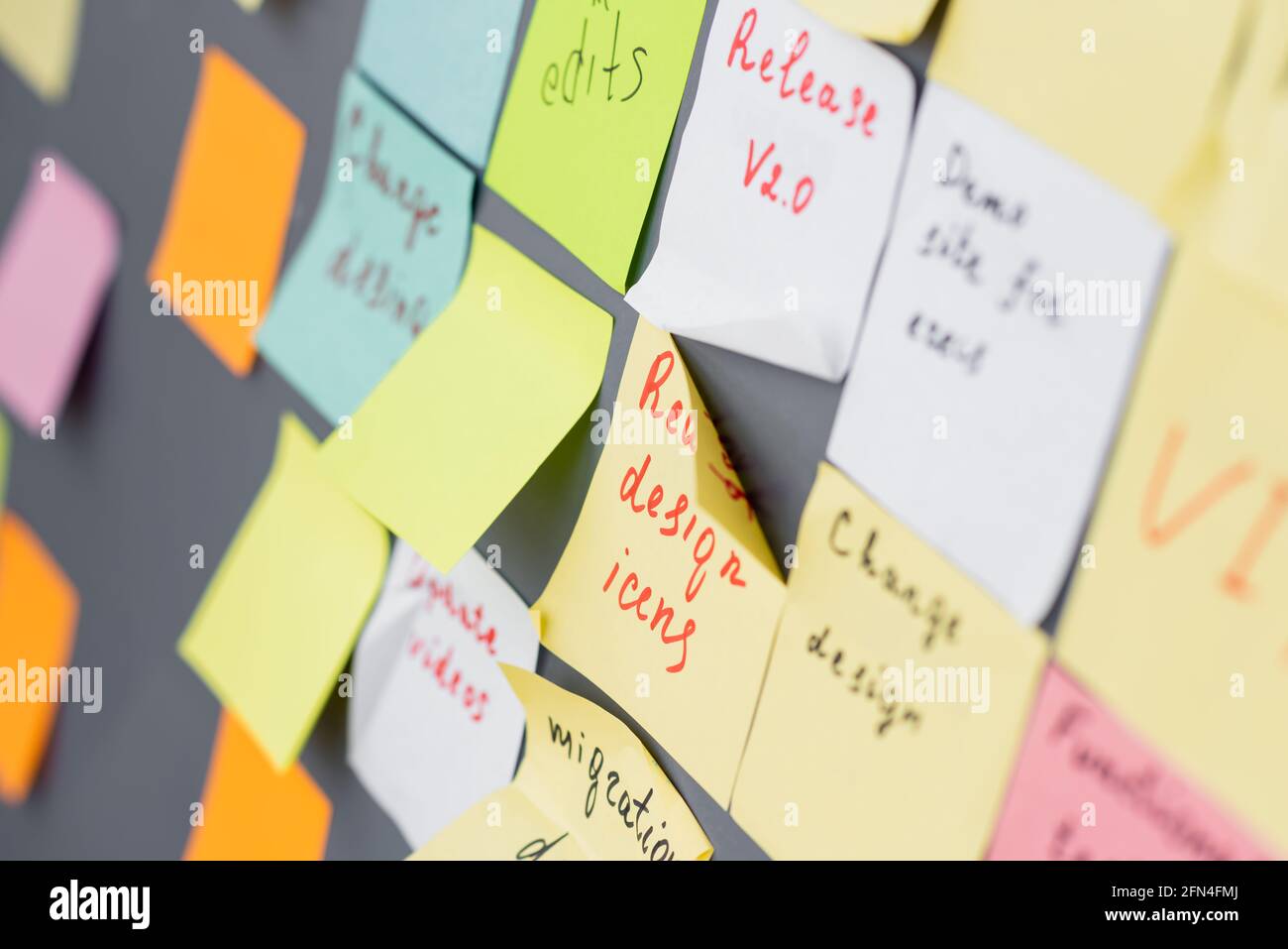 Lettering on colorful sticky notes in office Stock Photo - Alamy