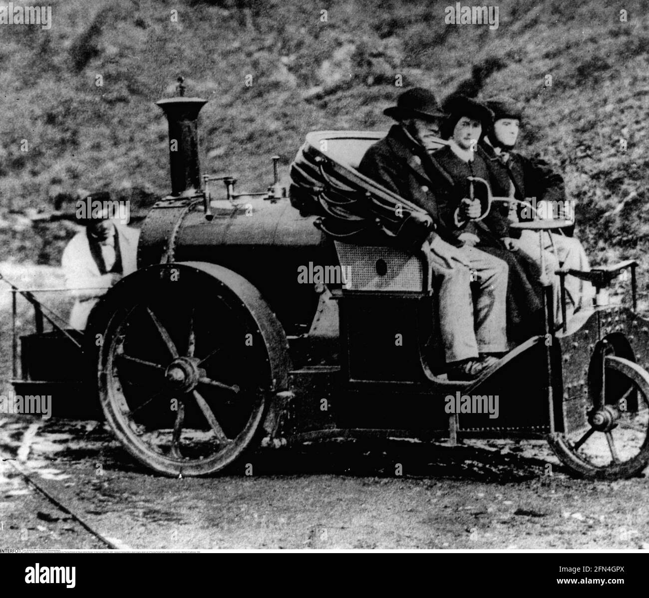 transport / transportation, steam engine, steam car of Thomas Rickett, at the rudder James Sinclair, ADDITIONAL-RIGHTS-CLEARANCE-INFO-NOT-AVAILABLE Stock Photo