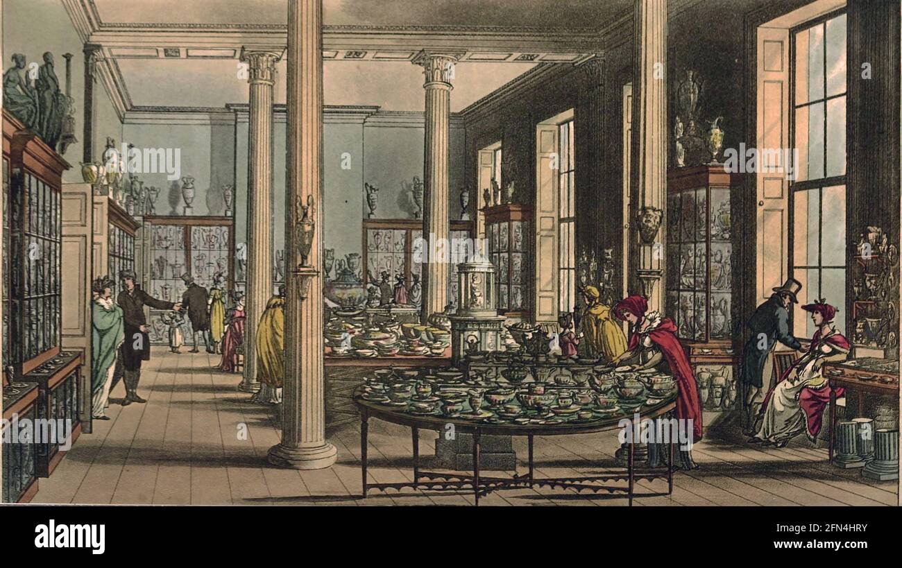 Wedgwood & Byerley in St James's Square; the London showroom in 1809 - shop porcelain Stock Photo