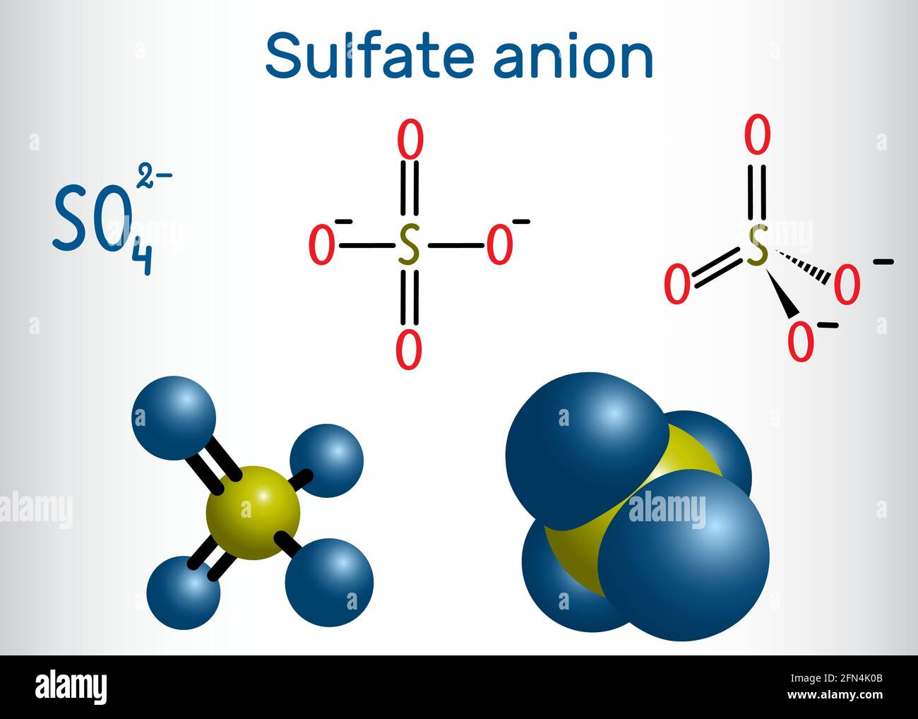 Sulfate anion (sulphate) molecule . Structural chemical formula and