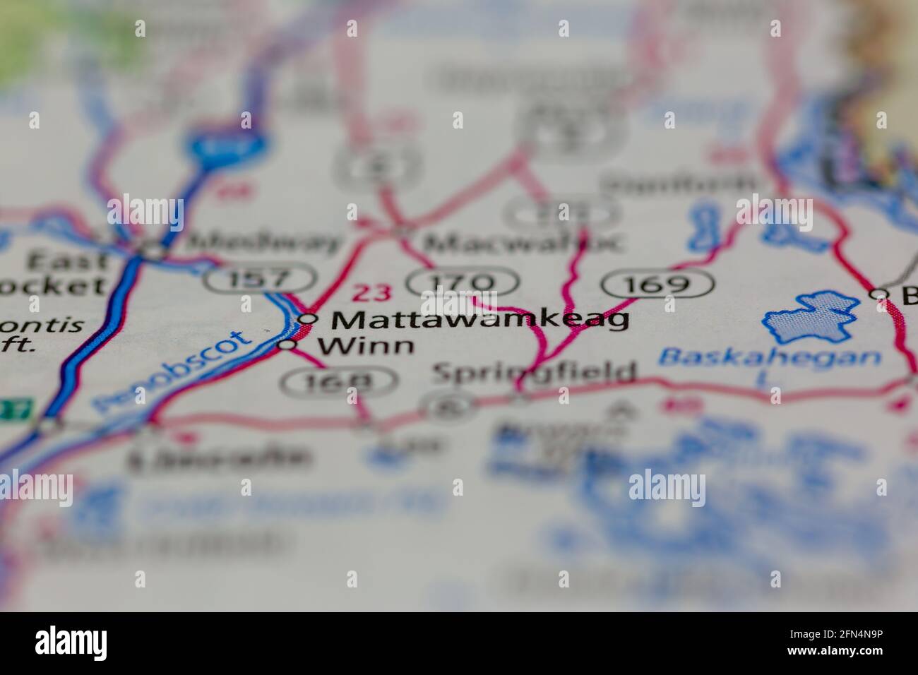 Mattawamkeag Maine USA shown on a Geography map or road map Stock Photo