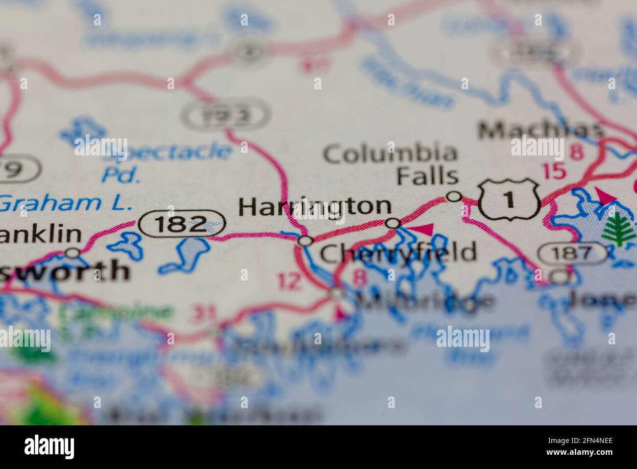 Harrington Maine USA shown on a Geography map or road map Stock Photo