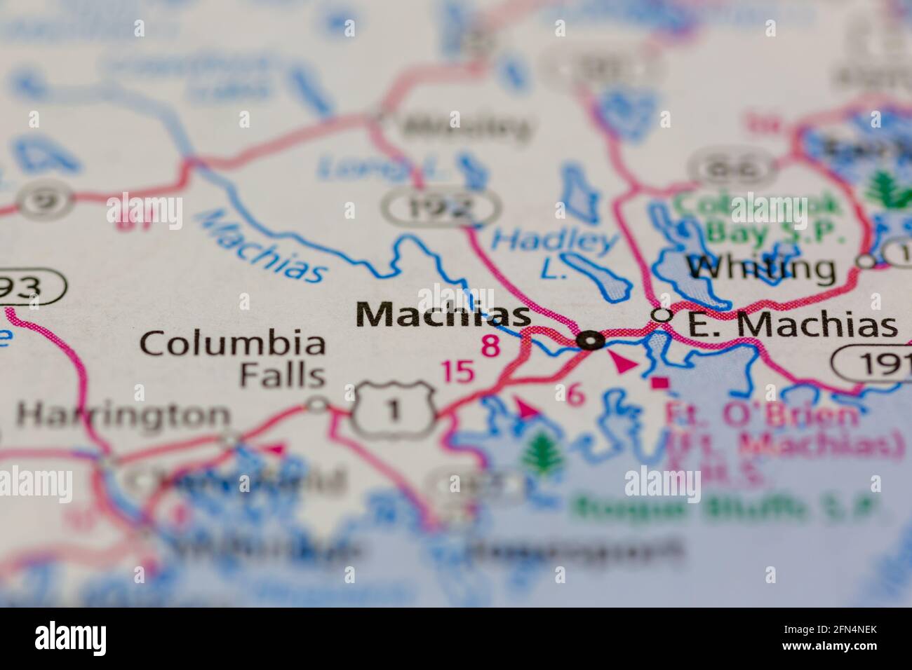 Machias Maine USA shown on a Geography map or road map Stock Photo