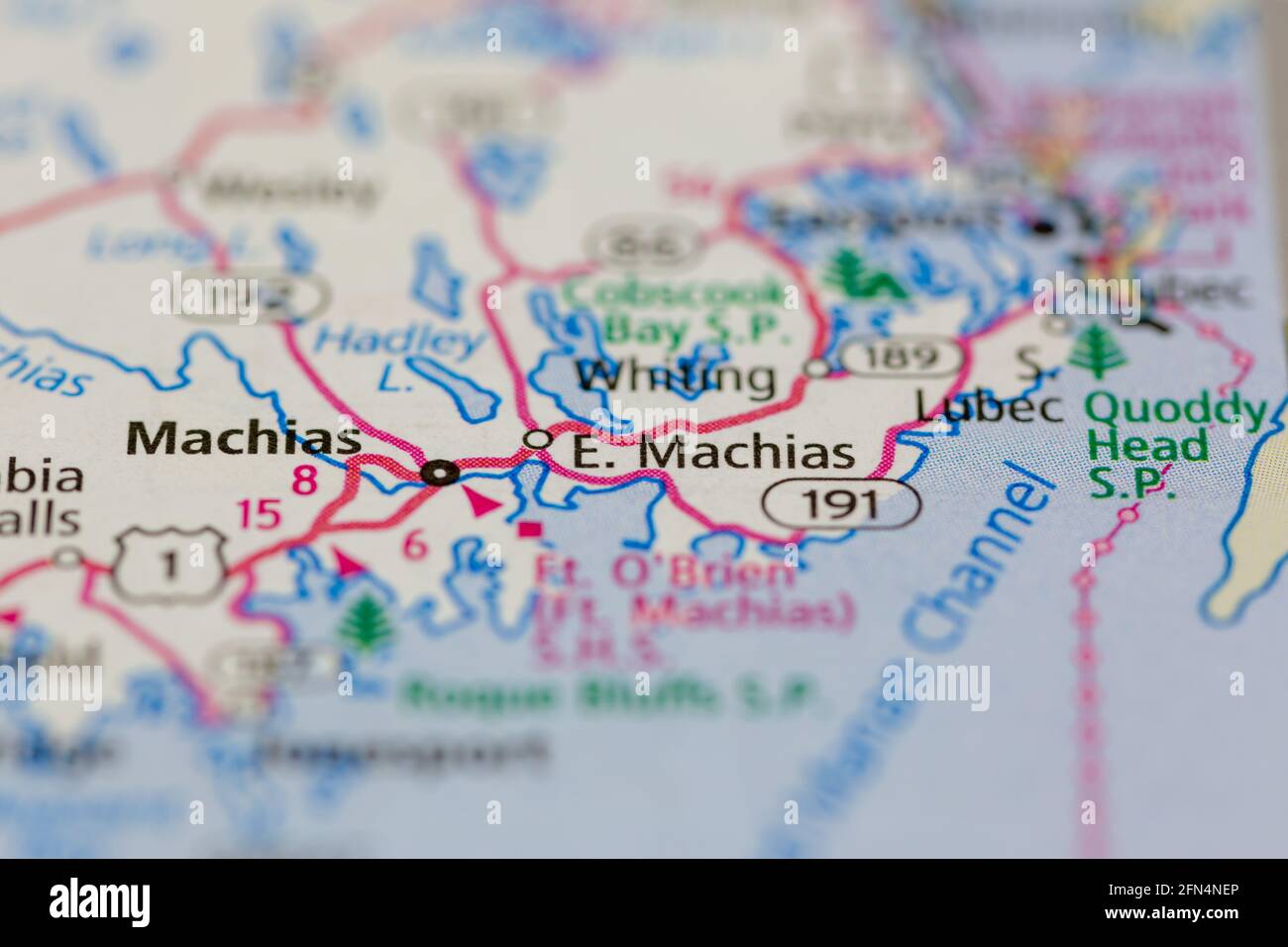 East Machias Maine USA shown on a Geography map or road map Stock Photo