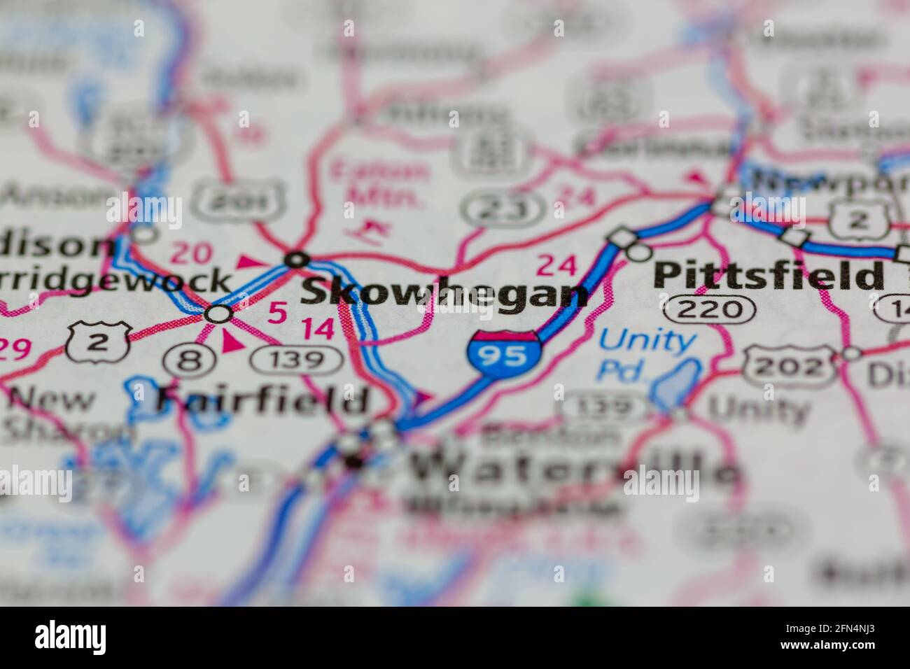 Skowhegan Maine USA shown on a Geography map or road map Stock Photo