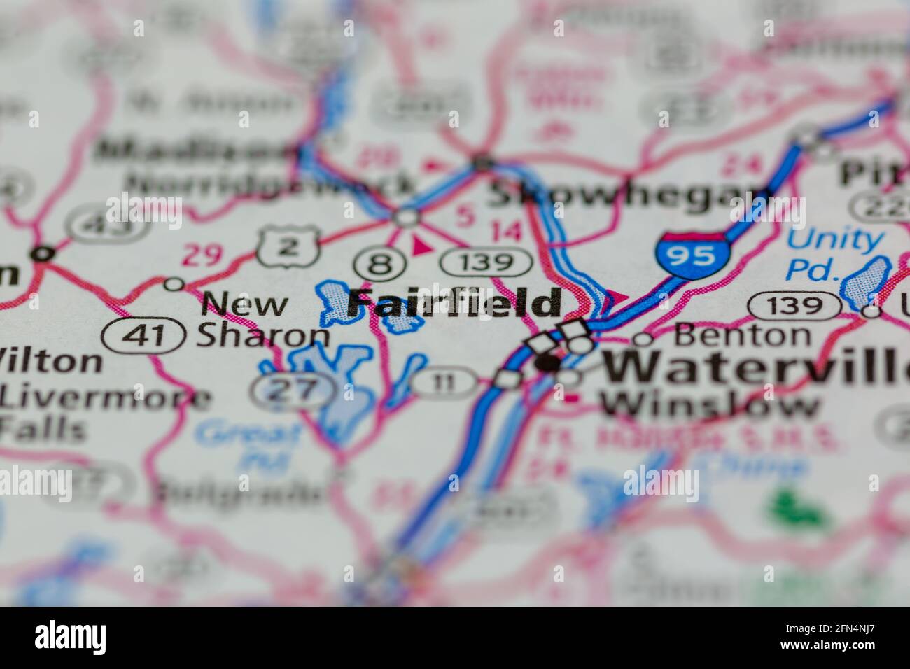 Fairfield Maine USA shown on a Geography map or road map Stock Photo